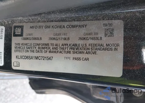 2021 Chevrolet Spark Fwd 1Lt Automatic z USA, uszkodzony, nr VIN KL8CD6SA1MC721547